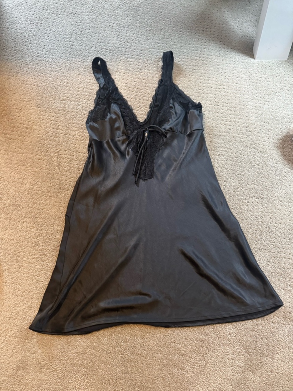 Princess Polly Black Satin Slip Dress with Lace Trim